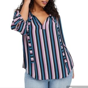 TORRID multi colour striped 3/4 sleeve tunic blouse